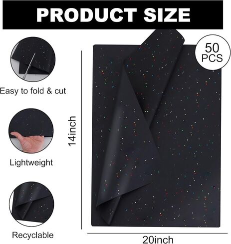 Beishida 90 Sheets Christmas Glitter Tissue Paper Bapk ، Red Green White Gray Glitter Trisse Paper for Hight in Kuwait