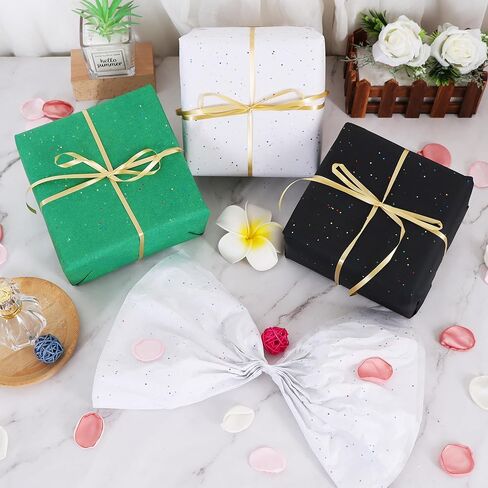 Beishida 90 Sheets Christmas Glitter Tissue Paper Bapk ، Red Green White Gray Glitter Trisse Paper for Hight in Kuwait