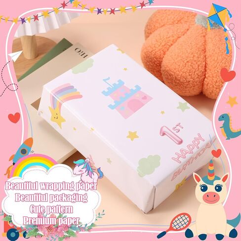 10 Sheets 1st Birthday Wrapping Paper for Girls, 27x16 Inch First Pink Happy Birthday Packaging Tissue Paper for Baby Shower Party Favors Gift Wrap (Style 3) in Kuwait
