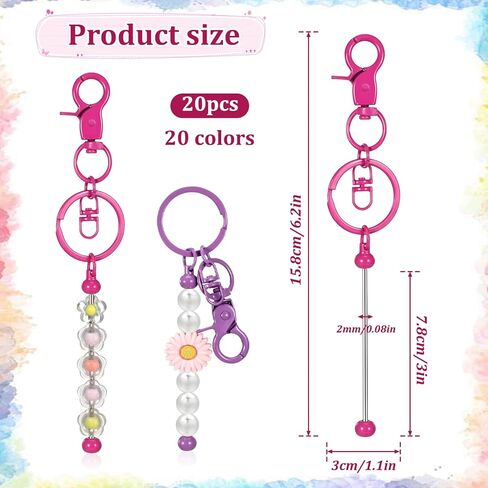 20 Pcs Multicolor Beadable Keychain Kit, DIY Beaded Keychain Making Supplies in Saudi Arabia