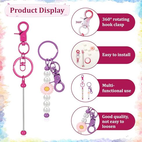 20 Pcs Multicolor Beadable Keychain Kit, DIY Beaded Keychain Making Supplies in Saudi Arabia