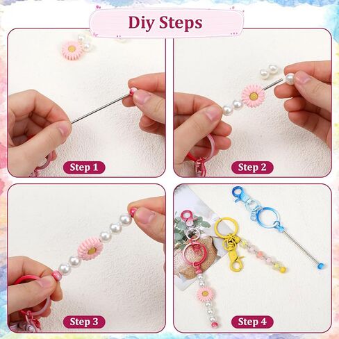 20 Pcs Multicolor Beadable Keychain Kit, DIY Beaded Keychain Making Supplies in Saudi Arabia