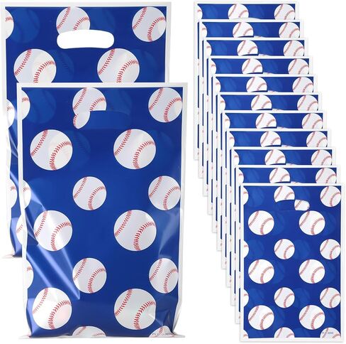 50 Pieces Baseball Party Gift Bags, 8.6x4.7x3.1 inches Plastic Baseball Theme Gift Bags with Handles, for Cookies, Chocolates, Ideal for Baseball Theme Party Decor (Blue baseball theme, 50 pcs) in Saudi Arabia