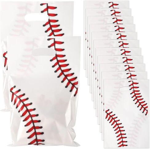 50 Pieces Baseball Party Gift Bags, 8.6x4.7x3.1 inches Plastic Baseball Theme Gift Bags with Handles, for Cookies, Chocolates, Ideal for Baseball Theme Party Decor (Blue baseball theme, 50 pcs) in Kuwait