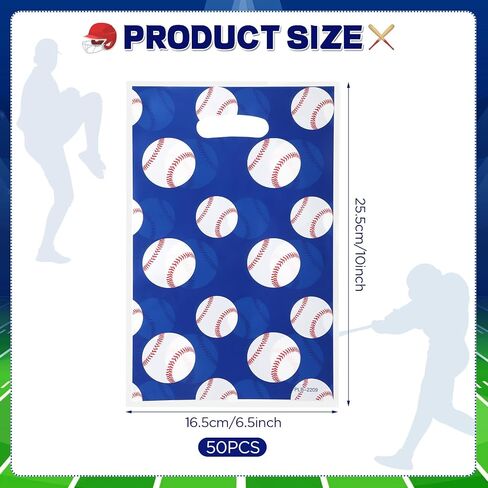 50 Pieces Baseball Party Gift Bags, 8.6x4.7x3.1 inches Plastic Baseball Theme Gift Bags with Handles, for Cookies, Chocolates, Ideal for Baseball Theme Party Decor (Blue baseball theme, 50 pcs) in Saudi Arabia