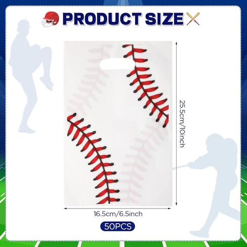50 Pieces Baseball Party Gift Bags, 8.6x4.7x3.1 inches Plastic Baseball Theme Gift Bags with Handles, for Cookies, Chocolates, Ideal for Baseball Theme Party Decor (Blue baseball theme, 50 pcs) in Kuwait