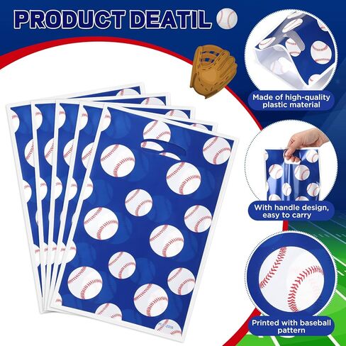 50 Pieces Baseball Party Gift Bags, 8.6x4.7x3.1 inches Plastic Baseball Theme Gift Bags with Handles, for Cookies, Chocolates, Ideal for Baseball Theme Party Decor (Blue baseball theme, 50 pcs) in Saudi Arabia