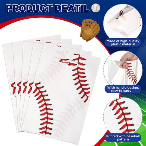 50 Pieces Baseball Party Gift Bags, 8.6x4.7x3.1 inches Plastic Baseball Theme Gift Bags with Handles, for Cookies, Chocolates, Ideal for Baseball Theme Party Decor (Blue baseball theme, 50 pcs) in Kuwait