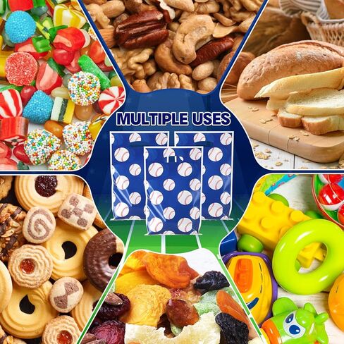 50 Pieces Baseball Party Gift Bags, 8.6x4.7x3.1 inches Plastic Baseball Theme Gift Bags with Handles, for Cookies, Chocolates, Ideal for Baseball Theme Party Decor (Blue baseball theme, 50 pcs) in Saudi Arabia