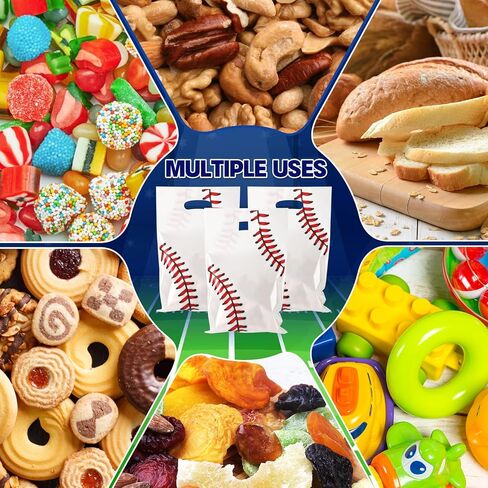 50 Pieces Baseball Party Gift Bags, 8.6x4.7x3.1 inches Plastic Baseball Theme Gift Bags with Handles, for Cookies, Chocolates, Ideal for Baseball Theme Party Decor (Blue baseball theme, 50 pcs) in Kuwait