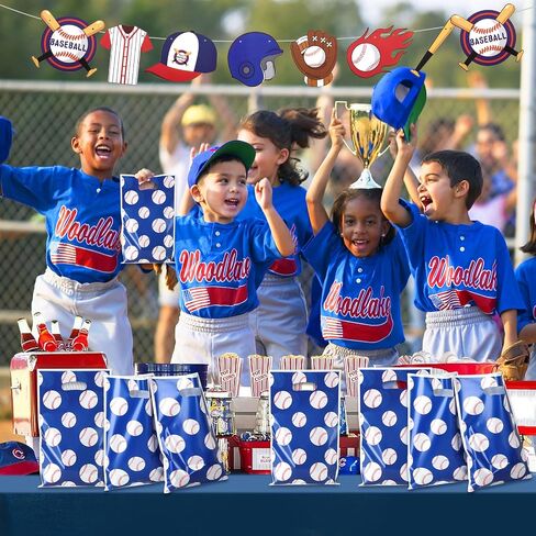 50 Pieces Baseball Party Gift Bags, 8.6x4.7x3.1 inches Plastic Baseball Theme Gift Bags with Handles, for Cookies, Chocolates, Ideal for Baseball Theme Party Decor (Blue baseball theme, 50 pcs) in Saudi Arabia