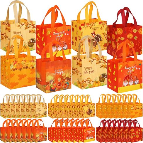 Sanwuta 48 Pcs Fall Non Woven Tote Bags with Handles, Waterproof Autumn Treat Favor Goodie Pumpkin Tote, Thanksgiving Party Favor in Saudi Arabia