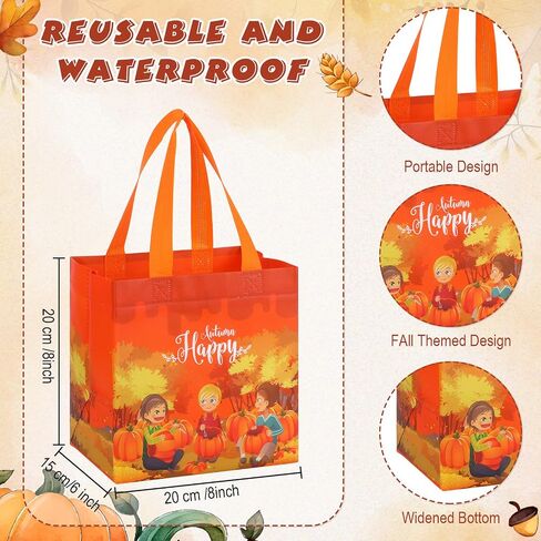 Sanwuta 48 Pcs Fall Non Woven Tote Bags with Handles, Waterproof Autumn Treat Favor Goodie Pumpkin Tote, Thanksgiving Party Favor in Saudi Arabia