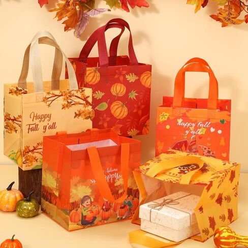 Sanwuta 48 Pcs Fall Non Woven Tote Bags with Handles, Waterproof Autumn Treat Favor Goodie Pumpkin Tote, Thanksgiving Party Favor in Saudi Arabia