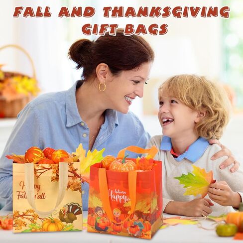 Sanwuta 48 Pcs Fall Non Woven Tote Bags with Handles, Waterproof Autumn Treat Favor Goodie Pumpkin Tote, Thanksgiving Party Favor in Saudi Arabia