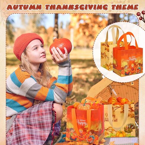 Sanwuta 48 Pcs Fall Non Woven Tote Bags with Handles, Waterproof Autumn Treat Favor Goodie Pumpkin Tote, Thanksgiving Party Favor in Saudi Arabia