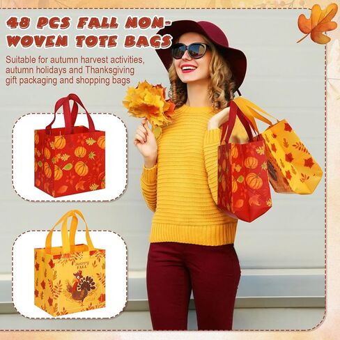 Sanwuta 48 Pcs Fall Non Woven Tote Bags with Handles, Waterproof Autumn Treat Favor Goodie Pumpkin Tote, Thanksgiving Party Favor in Saudi Arabia