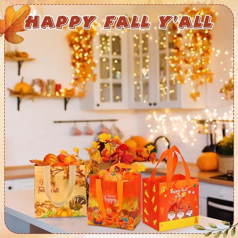 Sanwuta 48 Pcs Fall Non Woven Tote Bags with Handles, Waterproof Autumn Treat Favor Goodie Pumpkin Tote, Thanksgiving Party Favor in Saudi Arabia