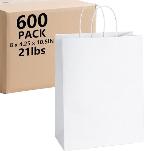 Ezselect Eco Paper Gift Bags with Handles Bulk - Extra Thick Goodie Bags, Assorted Paper Bag for Birthday Party Lunch Shopping Take Out Business Wholesale Retail (Brown, 10 x 5 x 13/25 Pack) in Saudi Arabia