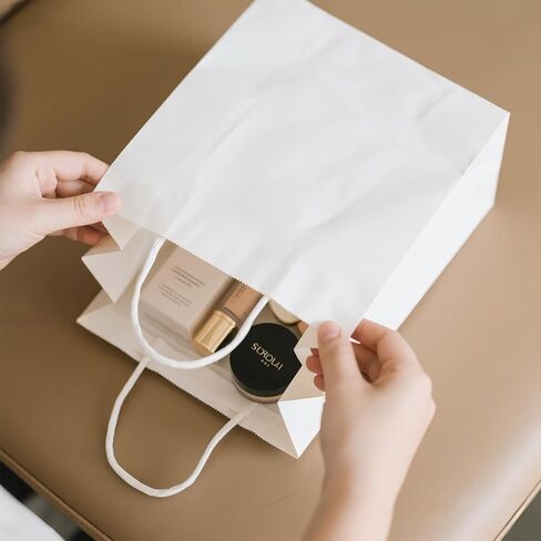Ezselect Eco Paper Gift Bags with Handles Bulk - Extra Thick Goodie Bags, Assorted Paper Bag for Birthday Party Lunch Shopping Take Out Business Wholesale Retail (Brown, 10 x 5 x 13/25 Pack) in Saudi Arabia
