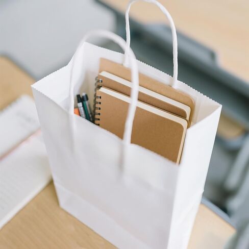 Ezselect Eco Paper Gift Bags with Handles Bulk - Extra Thick Goodie Bags, Assorted Paper Bag for Birthday Party Lunch Shopping Take Out Business Wholesale Retail (Brown, 10 x 5 x 13/25 Pack) in Saudi Arabia