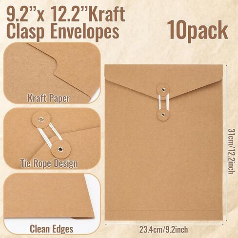 10 Pack Kraft String Envelope File Folder Brown A4 LETTER SIZE Kraft Paper Paper Project Project File File Jacket Jacket Organizer with String Button Closure for Office School Business in Saudi Arabia
