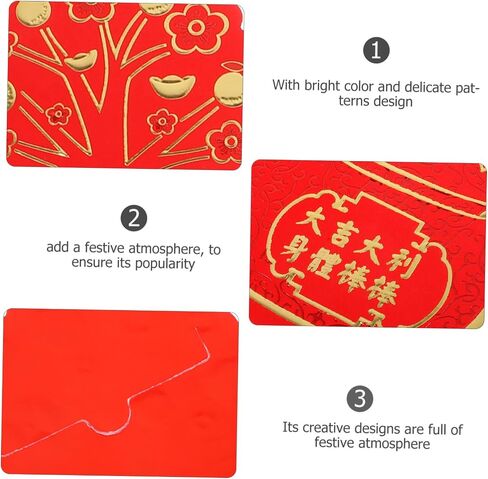Uonlytech 16pcs Traditional Chinese Lunar Year Red Envelopes Paper Lucky Money Holders with Mixed Style Patterns for Spring Festival Gift Giving and Year Blessings in Saudi Arabia