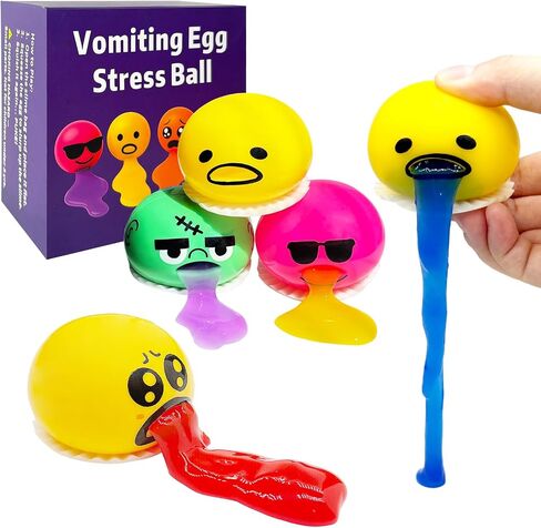 4 Pack Puking Egg Stress Ball Toys – Funny Slime Vomiting Squeeze Toy, Gross Fidget Prank Ball, Novelty Gag Gift for Kids & Adults, Christmas Stocking Stuffers in Saudi Arabia