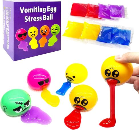 4 Pack Puking Egg Stress Ball Toys – Funny Slime Vomiting Squeeze Toy, Gross Fidget Prank Ball, Novelty Gag Gift for Kids & Adults, Christmas Stocking Stuffers in Saudi Arabia