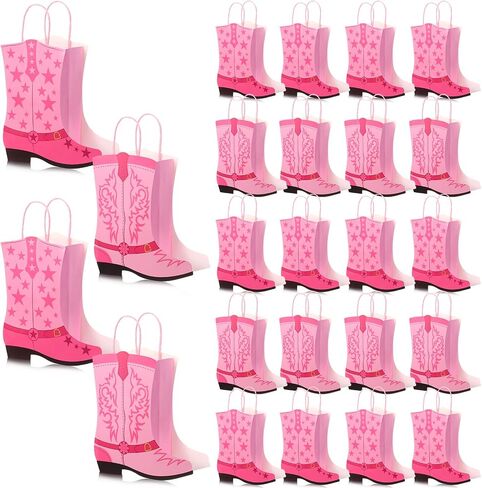 Mooliwe 24 Pcs Cowboy Cowgirl Boots Paper Bags Western Theme Party Favors Wild West Girls Kraft Bags Bachelorette Theme Last Rodeo Party Supplies Cowgirl Favors (Pink) in Saudi Arabia