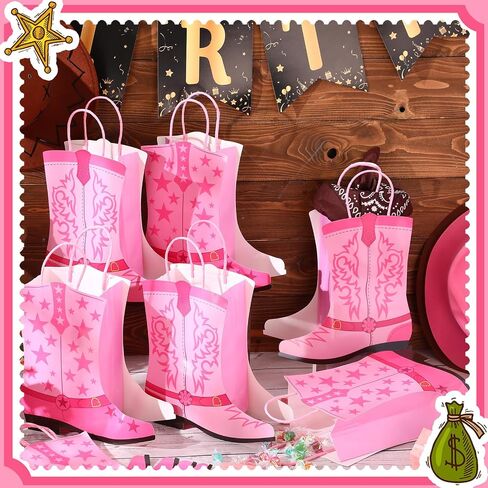 Mooliwe 24 Pcs Cowboy Cowgirl Boots Paper Bags Western Theme Party Favors Wild West Girls Kraft Bags Bachelorette Theme Last Rodeo Party Supplies Cowgirl Favors (Pink) in Saudi Arabia