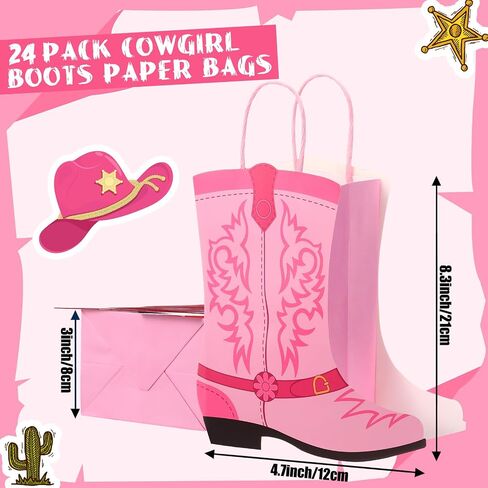 Mooliwe 24 Pcs Cowboy Cowgirl Boots Paper Bags Western Theme Party Favors Wild West Girls Kraft Bags Bachelorette Theme Last Rodeo Party Supplies Cowgirl Favors (Pink) in Saudi Arabia