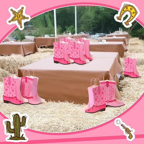 Mooliwe 24 Pcs Cowboy Cowgirl Boots Paper Bags Western Theme Party Favors Wild West Girls Kraft Bags Bachelorette Theme Last Rodeo Party Supplies Cowgirl Favors (Pink) in Saudi Arabia