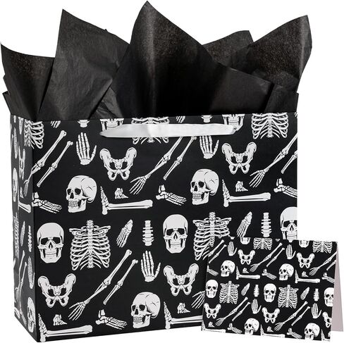 WRAPAHOLIC Bloody Halloween Large Gift Bags with Tissue Paper and Card - 10 x 5 x 13 inch - Spooky Blood Splatter and Handprint Halloween Paper Bags for Holiday, Party Gift Wrap in Kuwait