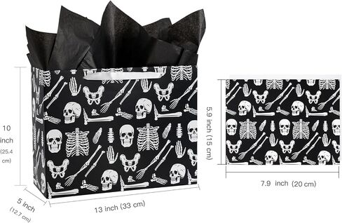 WRAPAHOLIC Bloody Halloween Large Gift Bags with Tissue Paper and Card - 10 x 5 x 13 inch - Spooky Blood Splatter and Handprint Halloween Paper Bags for Holiday, Party Gift Wrap in Kuwait