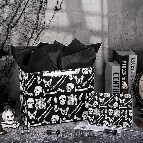 WRAPAHOLIC Bloody Halloween Large Gift Bags with Tissue Paper and Card - 10 x 5 x 13 inch - Spooky Blood Splatter and Handprint Halloween Paper Bags for Holiday, Party Gift Wrap in Kuwait