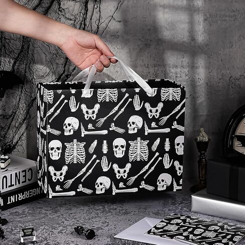 WRAPAHOLIC Bloody Halloween Large Gift Bags with Tissue Paper and Card - 10 x 5 x 13 inch - Spooky Blood Splatter and Handprint Halloween Paper Bags for Holiday, Party Gift Wrap in Kuwait