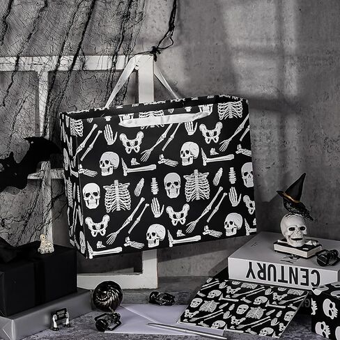 WRAPAHOLIC Bloody Halloween Large Gift Bags with Tissue Paper and Card - 10 x 5 x 13 inch - Spooky Blood Splatter and Handprint Halloween Paper Bags for Holiday, Party Gift Wrap in Kuwait