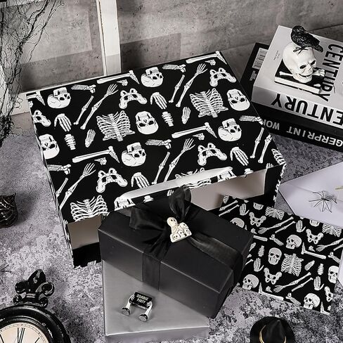 WRAPAHOLIC Bloody Halloween Large Gift Bags with Tissue Paper and Card - 10 x 5 x 13 inch - Spooky Blood Splatter and Handprint Halloween Paper Bags for Holiday, Party Gift Wrap in Kuwait