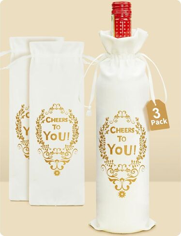 Wine Gift Bags, “Cheers to You" Satin Wine Bags for Wine Bottles Gifts – Gold Foil Floral Design, Soft Satin Pouch for 750ml Bottles, Perfect for Christmas, Birthday, Wedding & Housewarming (1-Pack) in Saudi Arabia