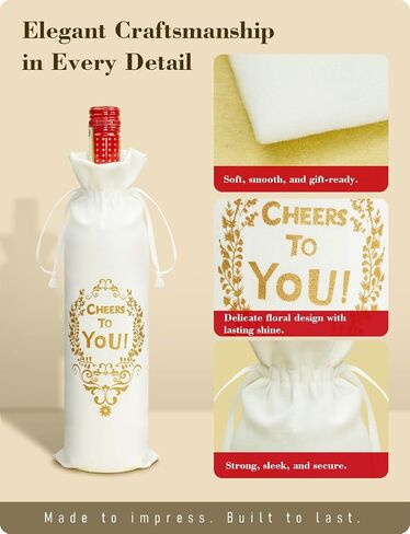 Wine Gift Bags, “Cheers to You" Satin Wine Bags for Wine Bottles Gifts – Gold Foil Floral Design, Soft Satin Pouch for 750ml Bottles, Perfect for Christmas, Birthday, Wedding & Housewarming (1-Pack) in Saudi Arabia