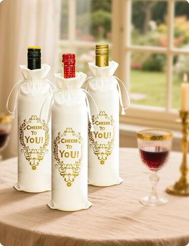 Wine Gift Bags, “Cheers to You" Satin Wine Bags for Wine Bottles Gifts – Gold Foil Floral Design, Soft Satin Pouch for 750ml Bottles, Perfect for Christmas, Birthday, Wedding & Housewarming (1-Pack) in Saudi Arabia