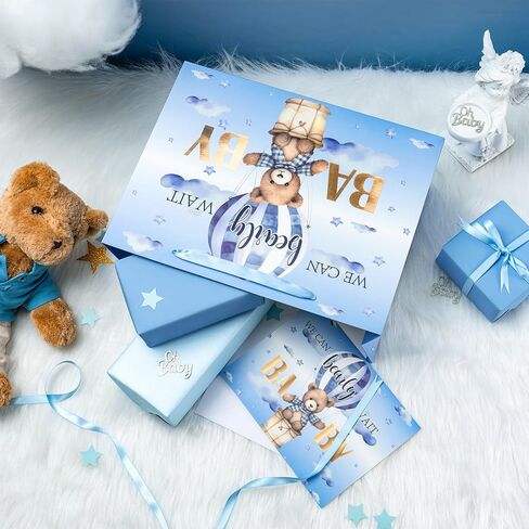 Lezakaa Baby Boy Gift Bag Bear Blue Bear ، وبالون الهواء الساخن ، يمكننا أن ننتظر تصميمًا لتصميم Baby Goil مع ورق الأنسجة وبطاقة تحية للاستحمام الطفل ، والآباء الجدد ، و 13 "× 10" × 5 "، و 1 PCS in Saudi Arabia