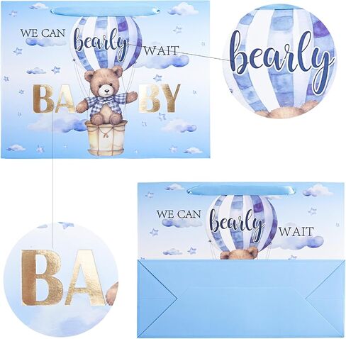 Lezakaa Baby Boy Gift Bag Bear Blue Bear ، وبالون الهواء الساخن ، يمكننا أن ننتظر تصميمًا لتصميم Baby Goil مع ورق الأنسجة وبطاقة تحية للاستحمام الطفل ، والآباء الجدد ، و 13 "× 10" × 5 "، و 1 PCS in Saudi Arabia