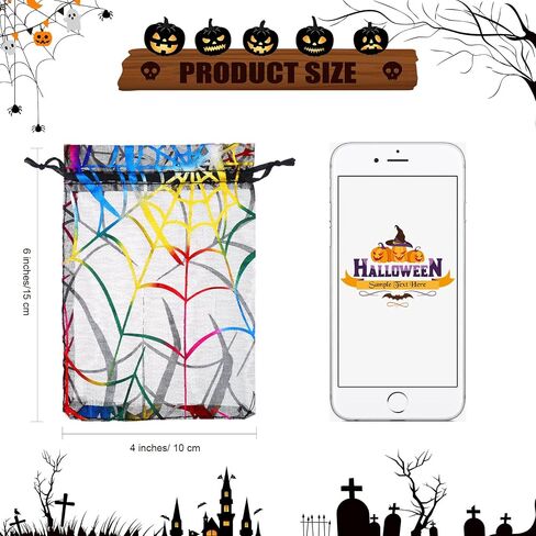 Fulmoon 400 Pcs Halloween Organza Bags 4 x 6 Inches Spider Web Print Halloween Drawstring Small Gift Bags for Trick or Treat Party Favor Gift Candy Snacks Jewelry in Saudi Arabia