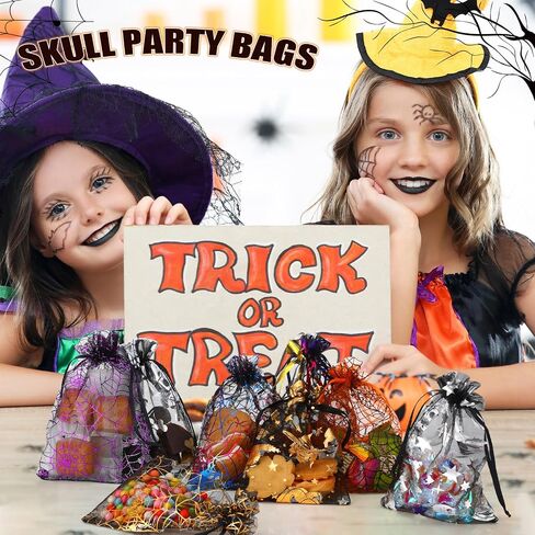 Fulmoon 400 Pcs Halloween Organza Bags 4 x 6 Inches Spider Web Print Halloween Drawstring Small Gift Bags for Trick or Treat Party Favor Gift Candy Snacks Jewelry in Saudi Arabia