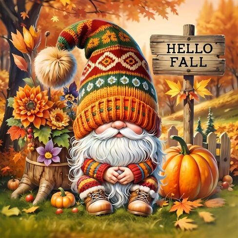 NWQZBYHT Gnome Diamond Art Kits for Adults,Fall Round 5D Diamond Painting Kits for Beginner,DIY Full Drill Diamond Dots Paintings Picture Gem Art and Crafts for Home Wall Decor 13.78x13.78 Inch in Kuwait