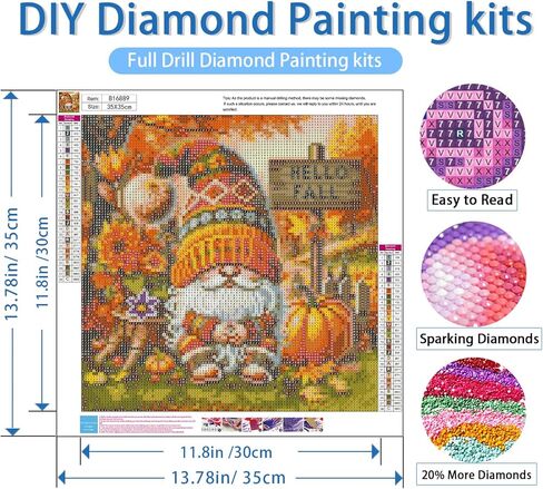 NWQZBYHT Gnome Diamond Art Kits for Adults,Fall Round 5D Diamond Painting Kits for Beginner,DIY Full Drill Diamond Dots Paintings Picture Gem Art and Crafts for Home Wall Decor 13.78x13.78 Inch in Kuwait