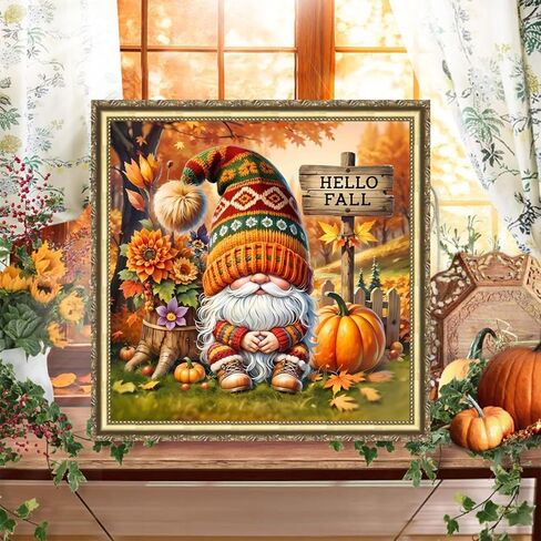 NWQZBYHT Gnome Diamond Art Kits for Adults,Fall Round 5D Diamond Painting Kits for Beginner,DIY Full Drill Diamond Dots Paintings Picture Gem Art and Crafts for Home Wall Decor 13.78x13.78 Inch in Kuwait