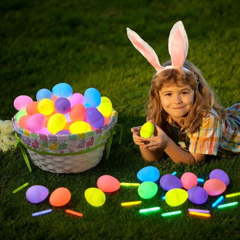 JOYIN 100 Pcs Easter Eggs with 150 Pcs Mini Glow Sticks for Kids Glow-in-The-Dark Basket Stuffers Fillers Gift, Easter Eggs Hunt Game Party Favors Classroom Decorations Supplies in Saudi Arabia